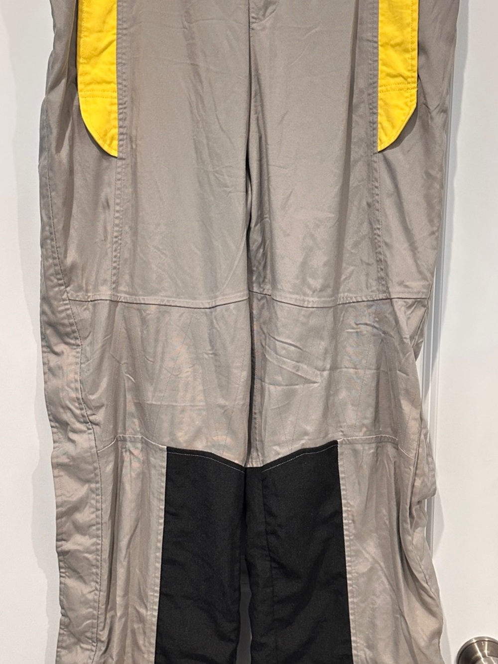 Harley-Davidson Gray Riding Pants with Black Knee Panels and Yellow Trim